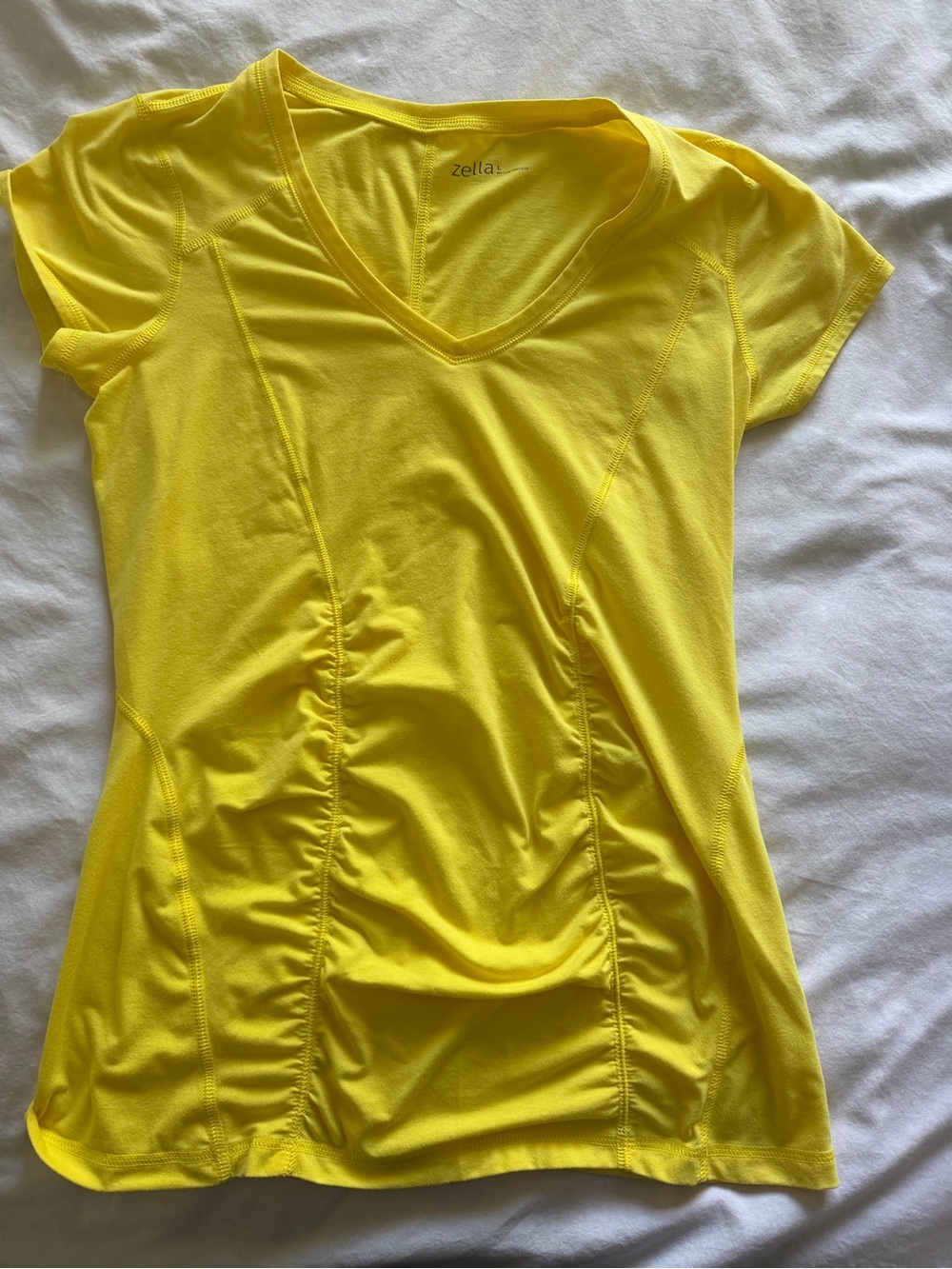 Zella Bright Yellow V-Neck Ruched Active Tee